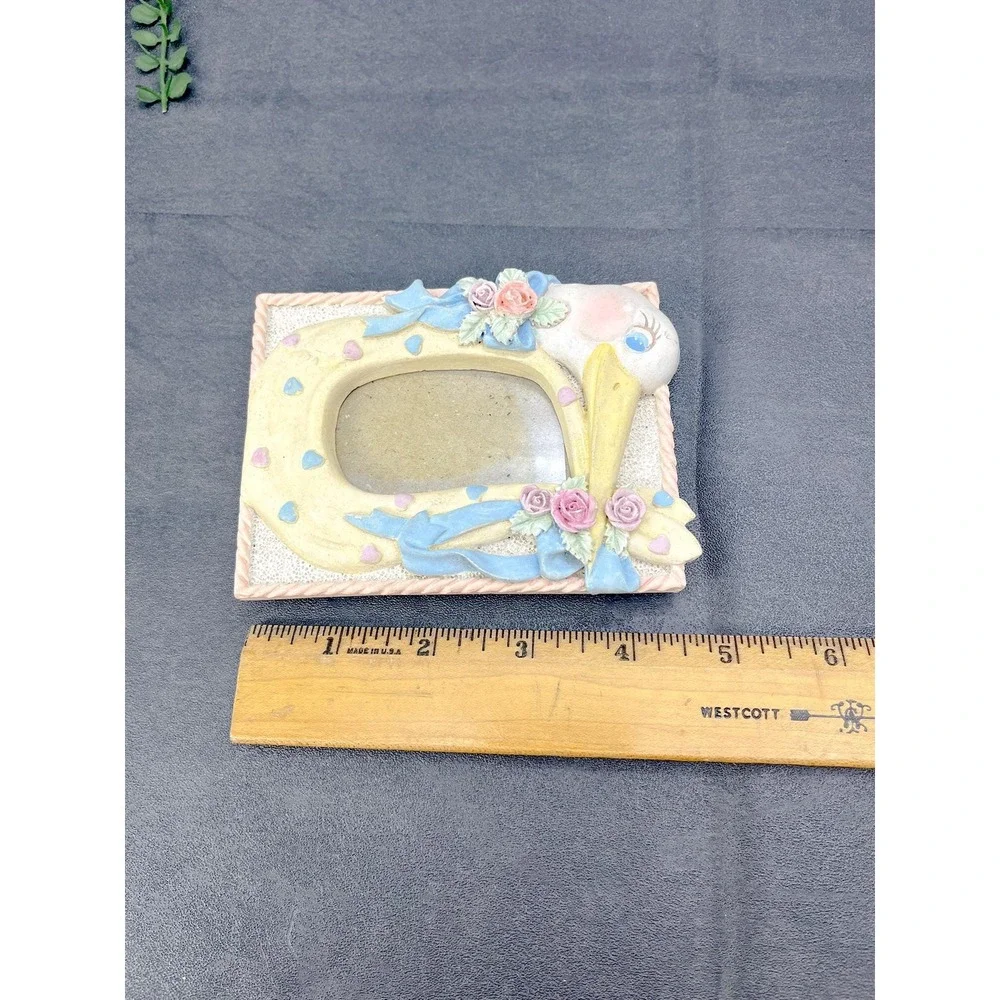 Vintage Stork Ceramic‎ Picture Frame: Floral Baby Shower Decor